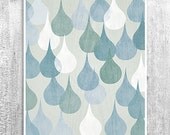 Abstract Rain Drops Wall Art Digital Print Home Decor Poster Neutral Decor Kitchen Bathroom Art Blue White Giclee Print - revigorer