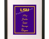 LSU Tigers Football Art Print Louisiana State University Gift Home Decor College 8 x 10