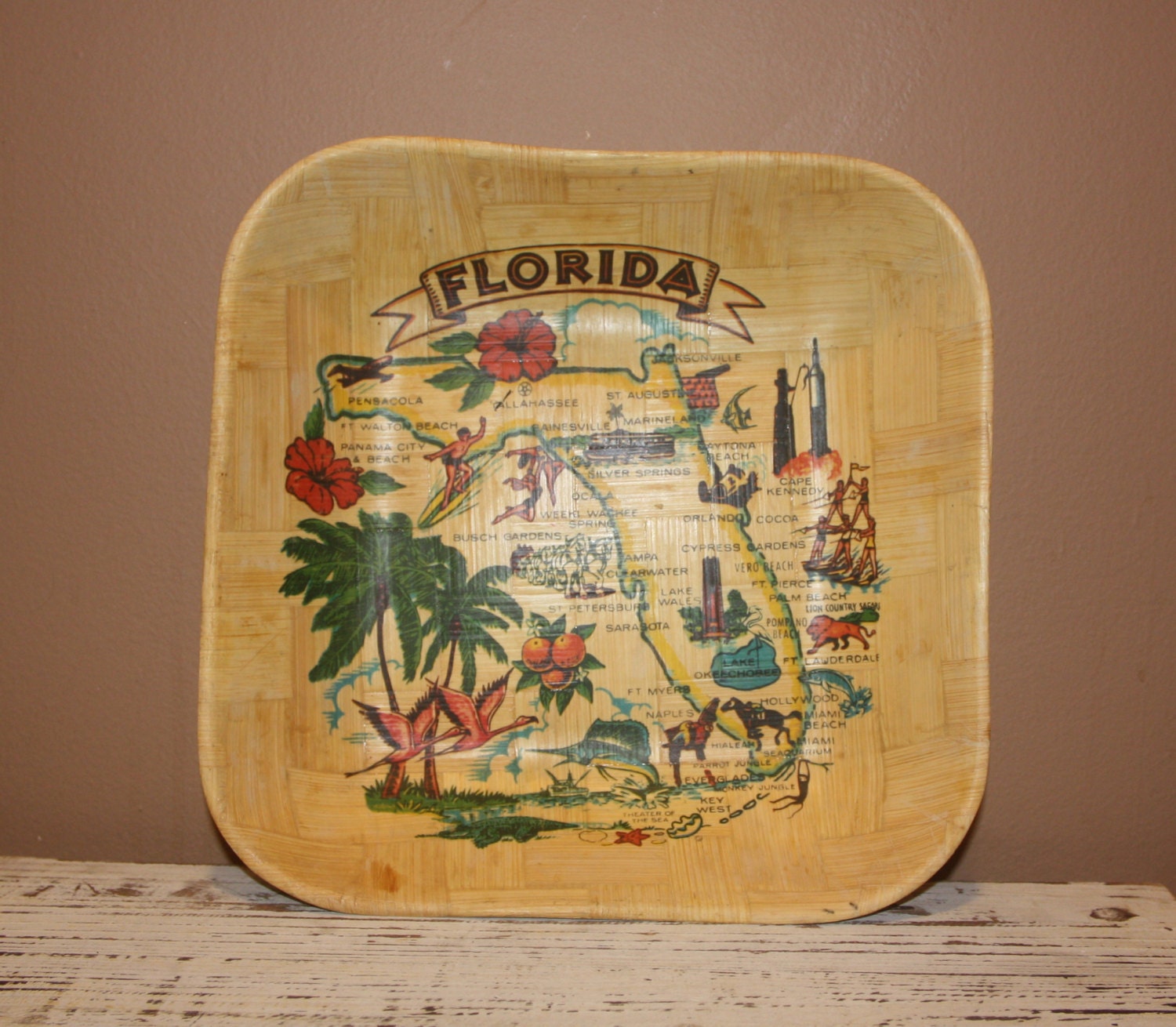 Retro Florida Bamboo Souvenir Serving Dish