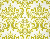 DAMASK Wedding AISLE RUNNER, Artist Green on White Slub Traditions Fabric, Custom Lengths  Available