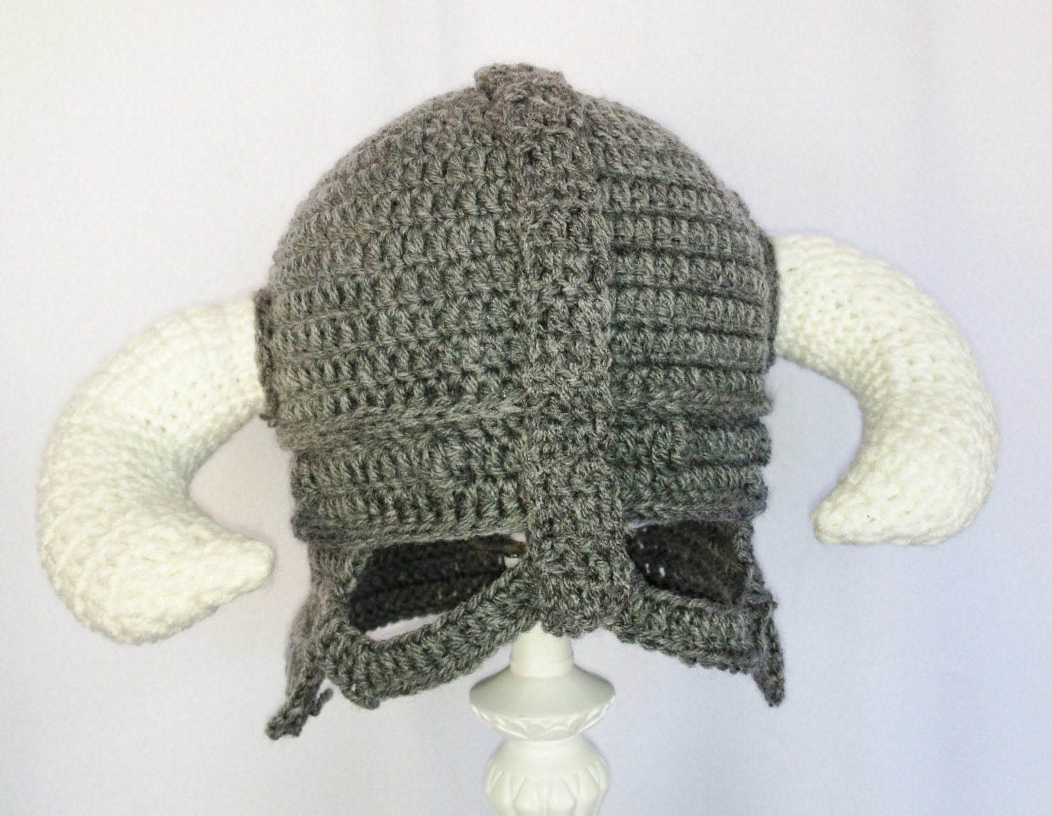 Dovahkiin helmet, skyrim hat, viking hat. grey crochet hat, please include SIZE in order