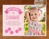 Happy Birthday Party  Modern Invitation Digital Printable 5x7 or 4x6 Photo Card Invite ( Pink ) Pennants or Balloons
