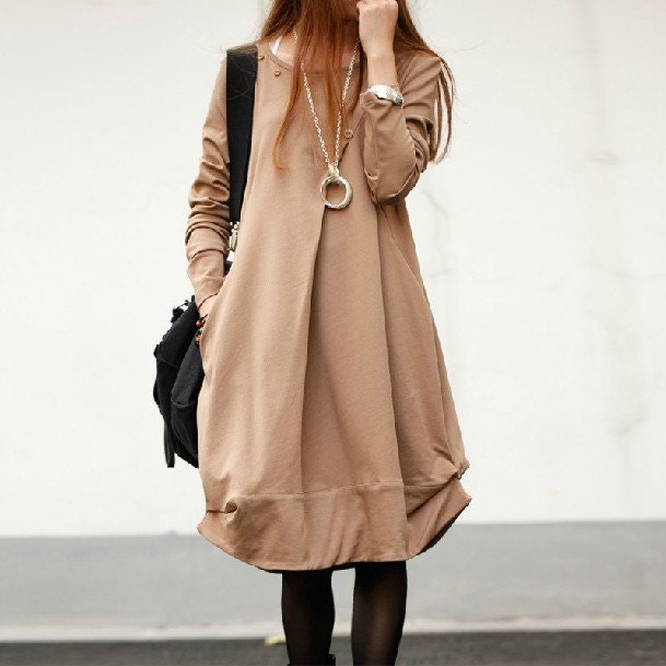 women's black grey green coffee flax Sexy Casual big Pleat big pocket long sleeve cutton Linen Dress Day dress Sundress Maxi dress qz48
