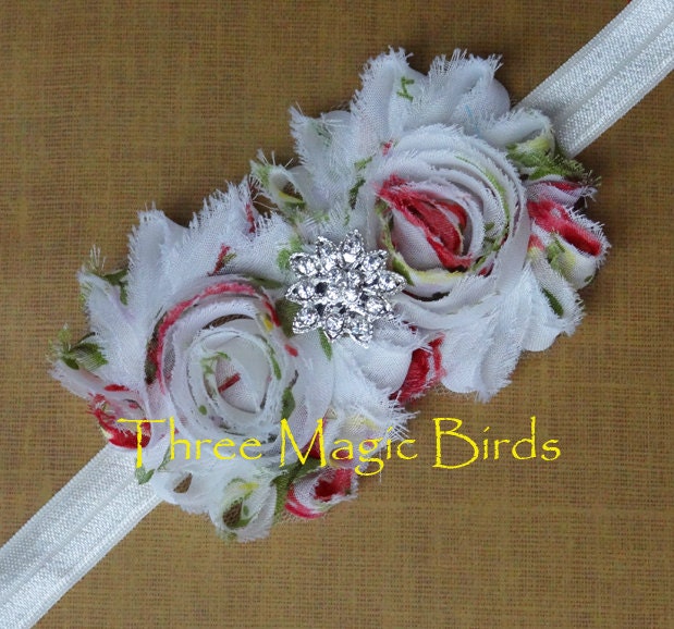 FLORAL Ivory Headband, Shabby Chic Roses Headband, Rhinestone Headband, Baby Headband, Infant Headband, Photography Prop, Baby Bows