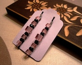 Pink Swarovski Crystals with Black Seed Beads Silver Wire Wrapped Bobby Pins - Hair Accessory