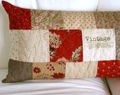 French "vintage" patchwork, French General by Moda quilted pillow cover, 14 x 28 rectangular pillow
