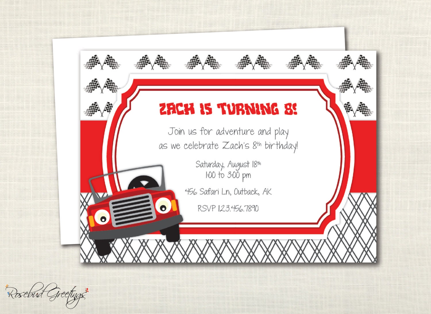 Race Adventure Birthday Party or Boy Baby Shower Invitation - adventure, jeep, red - digital file, printable, print yourself Il_170x135