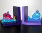 Sea bookends girl handpainted kids  baby room nursery bedding fish - ready to ship