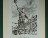 Original 1919 Battle Of Ypres Print - WWI - First World War - Matted - Sepia - One - Military Uniform - Canadian Soldier - Canada