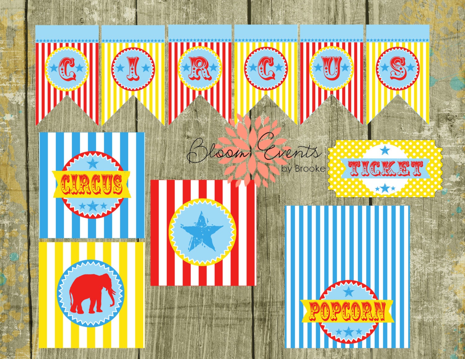 Circus Collection - Stars Blue Red Yellow Elephant Il_170x135