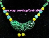 Natural green jade hand-carved retro crafts amulets, I wish you good luck charm beaded necklace / pendant