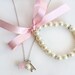 Flower girl jewelry set pearl bracelet necklace powder pink ribbon rondelles wedding gift bridesmaid