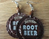 Recycled Root Beer Soda Bottle-Cap Earrings (with wooden bead)