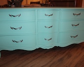 SOLD -- Custom Tropicana Cabana Teal Drexel french touraine dresser