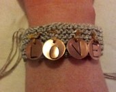 Hand Stamped/knit  Love Bracelet