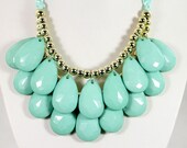 Fashion Double Layer Teardrop Necklace,Mint Green Bib Necklace Webbing Chain Fancy Jewelry,Bib Necklace,Bubble Necklace-BN0366