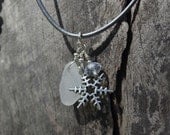 Snowflake Charm and Seaglass Necklace