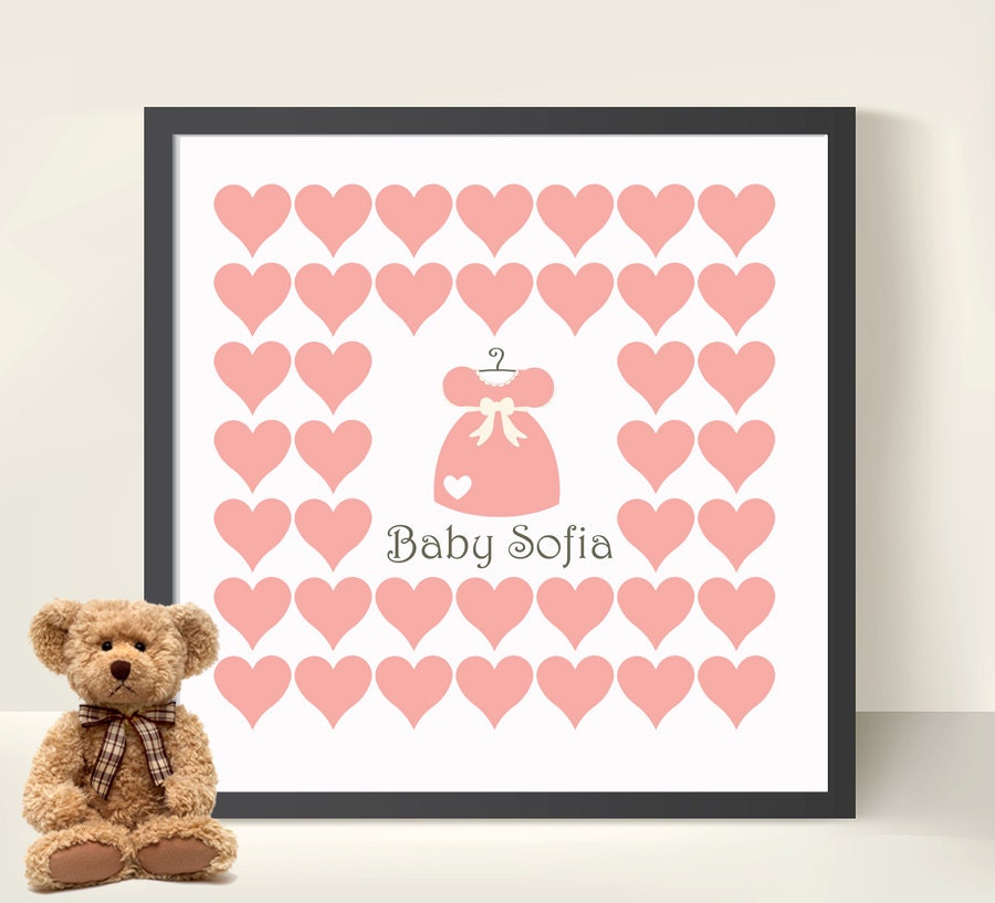 Baby Shower/ New Baby Girl Guestbook Alternative - Hearts 12 x 12 Print  -Nursery Decor- Decoration (Includes Instruction Card)