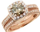 1.76ct Cognac Champagne Fancy Brown Diamond Matching Engagement Ring Wedding Band Set 14k White Yellow Rose Pink Gold Vintage Antique Style