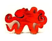 Wooden Octopus Red Pine Wood Sign Wall Decor Rustic Americana Nautical Coastal Sea Ocean Chic Photo prop