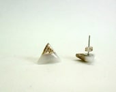 White gold dipped triangle studs- Polymer clay and resin jewelry-  Geometric mininimalist earrings- Elegant everyday jewelry