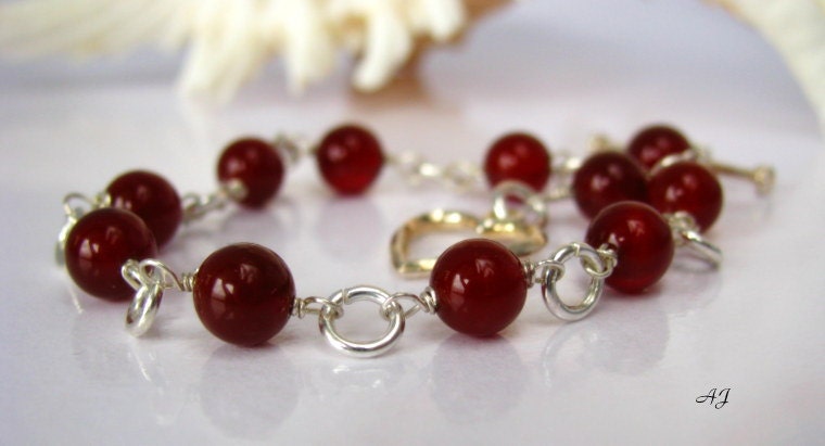 Red Carnelian Bracelet, Dainty 6 mm Gemstone Jewelry, Wire Wrapped Sterling Silver Bracelet, Handmade Bracelet, Summer Fashion