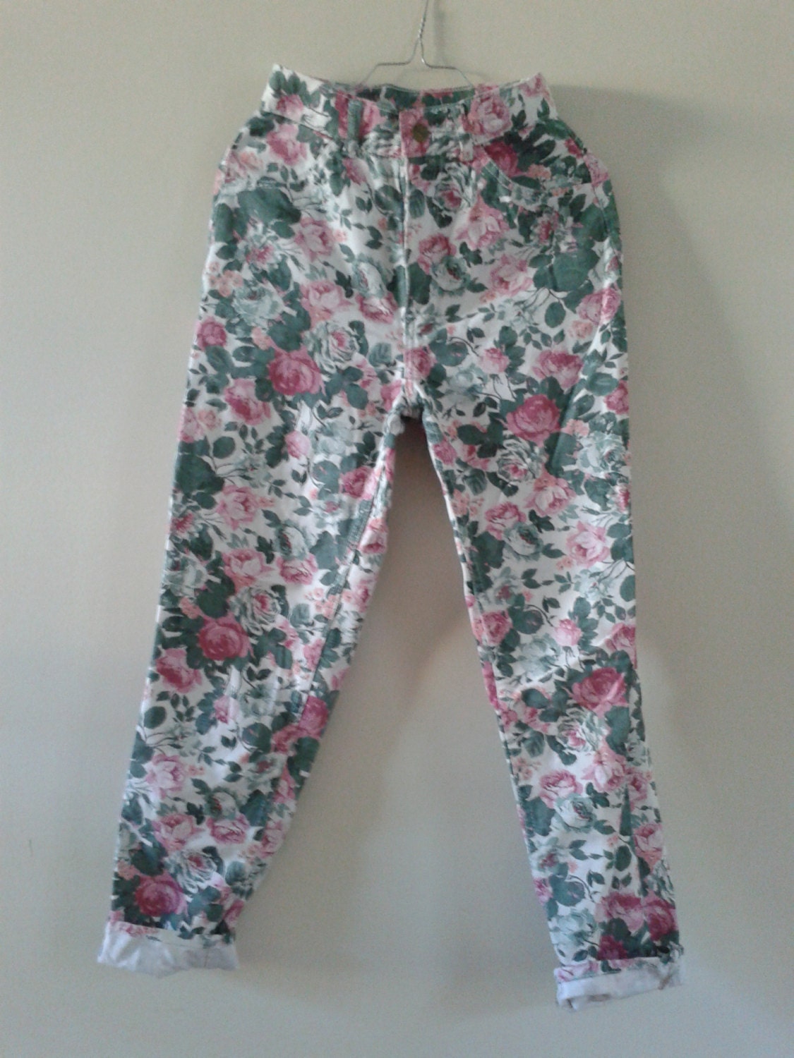 High wasted Floral jeans rose print