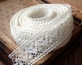 ivory crochet ribbon lace woodland rustic farmhouse chic wedding holiday simple country elegant vintage looking - ShyMyrtle