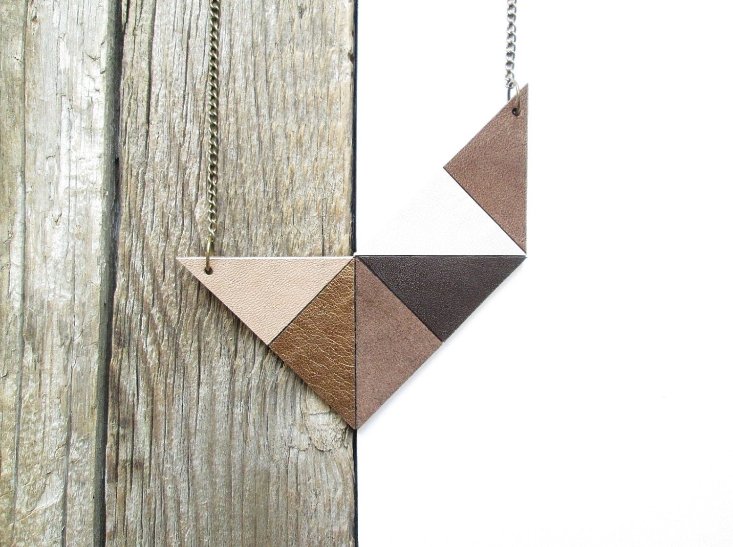 Brown statement necklace Leather statement necklace Geometric Necklace
