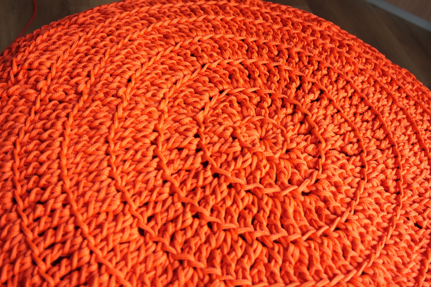 Pouf Crochet Medium Outdoor Handmade Orange, Floor Cushion