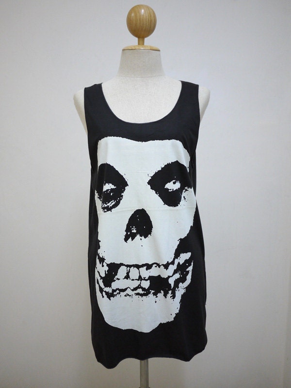 Skull (Size M) :  Horror Skull Art style t-shirt tank top Tunic Unisex Shirt Vest Women Sleeveless men Singlet Dark Gray Black T-Shirt