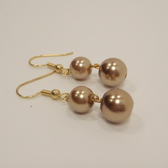 Glass Pearl Two Bead Dangle Drop Earrings - Wedding Bridal Bridesmaids Fashion Jewelry Gifts