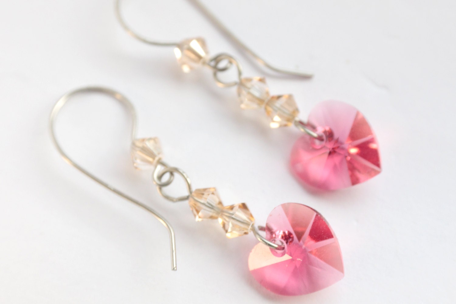 Indian pink golden shadow Swarovski Crystal Drop Heart Earrings