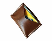 Handmade Brown Leather Card Holder - Made in USA - minimalist handmade card holder - men wallet - women wallet
