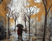Rainy Landscape - A Couple In The Rain - Canvas Painting - Acrylic And Oil - Original Abstract Painting By Gargovi
