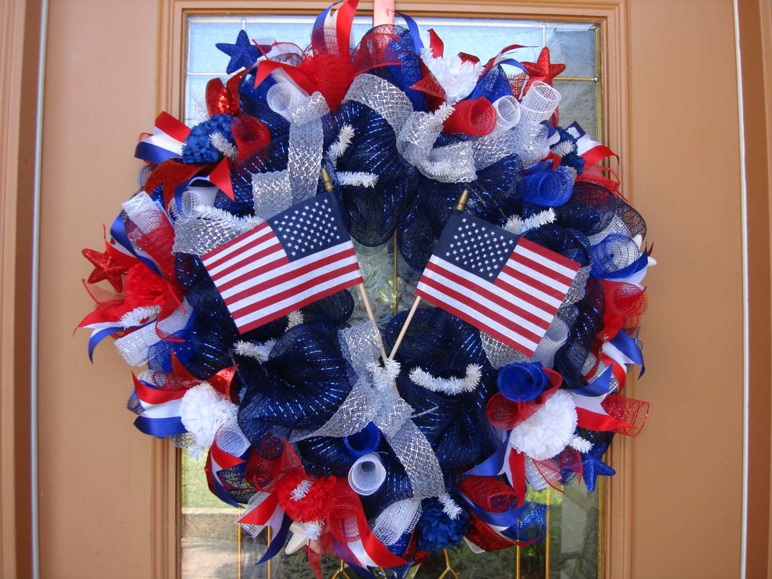FREE SHIPPING...Deco Mesh Patriotic 4th of July Wreath, 4th of July