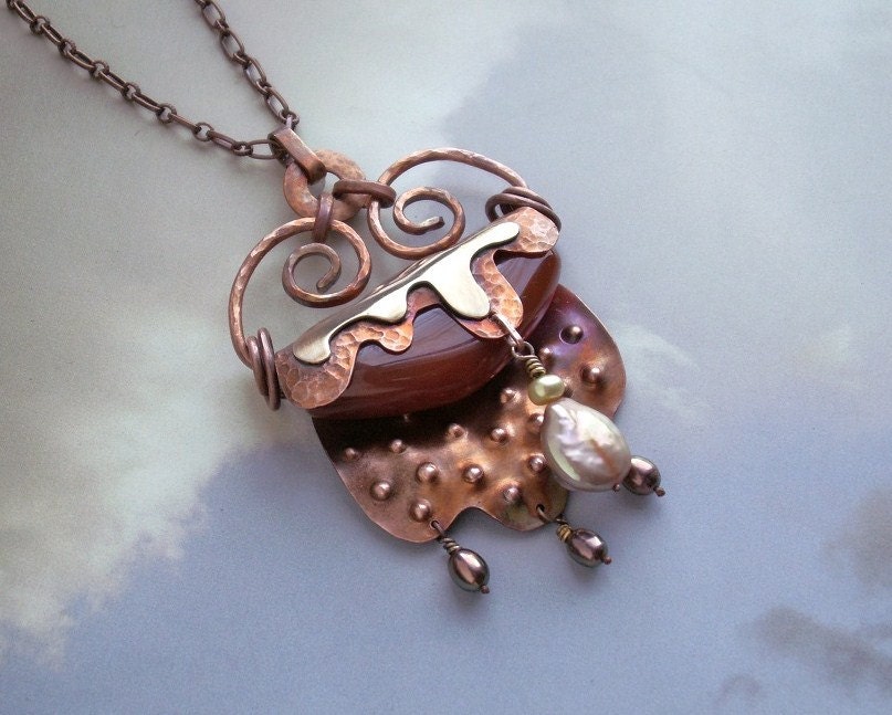 Big copper pendant handmade, ooak pendant, whimsical pendant, metalwork