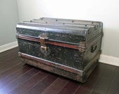 Vintage Industrial Steampunk Metal Storage Trunk Ammunition Box Coffee Table Ottoman