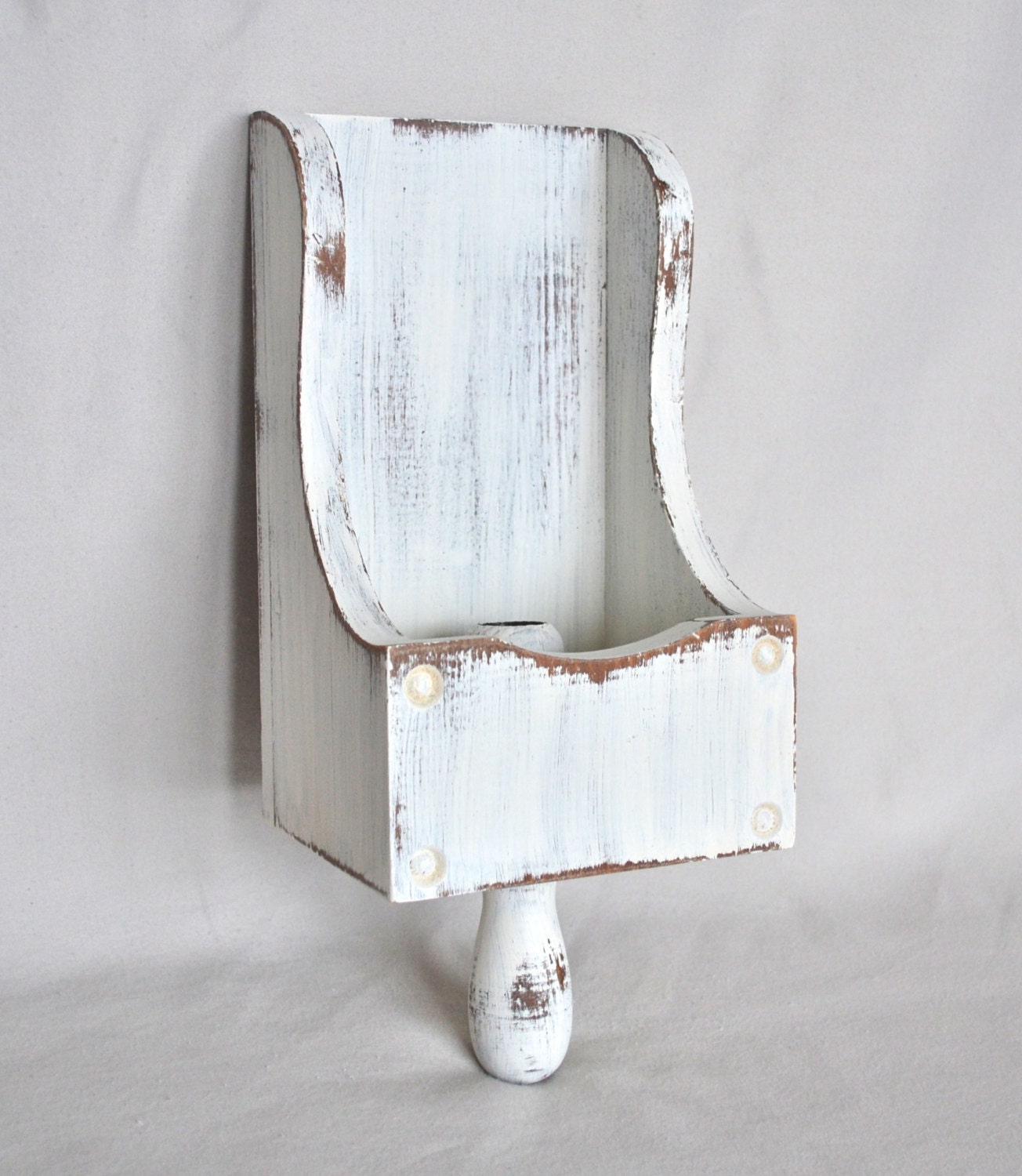 Vintage White Wooden Candle Holder with Small Compartment