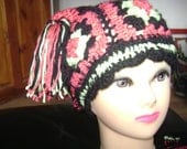 granny square Hat & fingerless gloves wool mix cute pixi bobble detail crochet design
