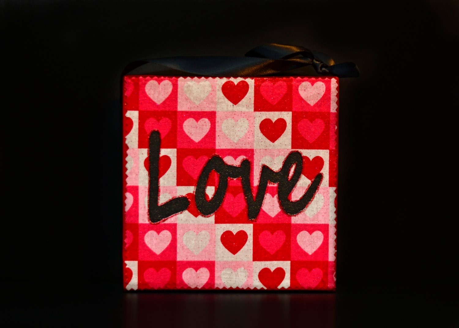 Valentine's Day 'Love' 6x6 fabric-covered, hand-painted canvas.  A fun way to decorate for the holidays.