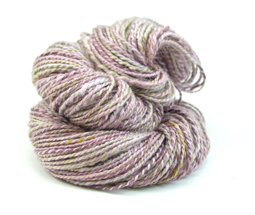 Handspun Yarn, 158 yards, 5.7oz., Two Ply Worsted Weight, Mohair, Merino, Angora, Tencel, Lavender, Purple, Gold, Pastel, Provence