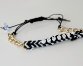 Black, White, and Gold Friendship Bracelet with Rhinestones