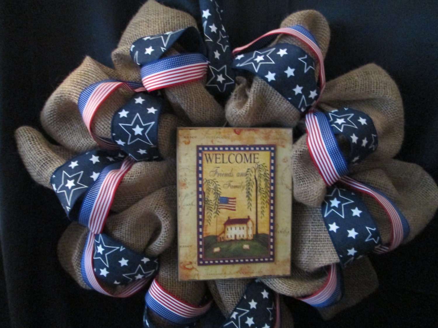 4th of July wreath,burlap wreath,Welcome wreath,star wreath, patriotic wreath,flag wreath