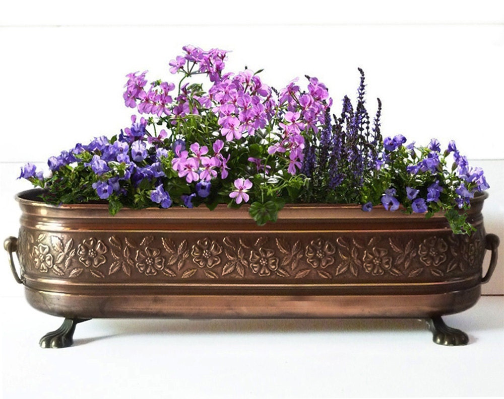 Antique French Copper Flower or Plant Pot Holder Planter Spring flowers