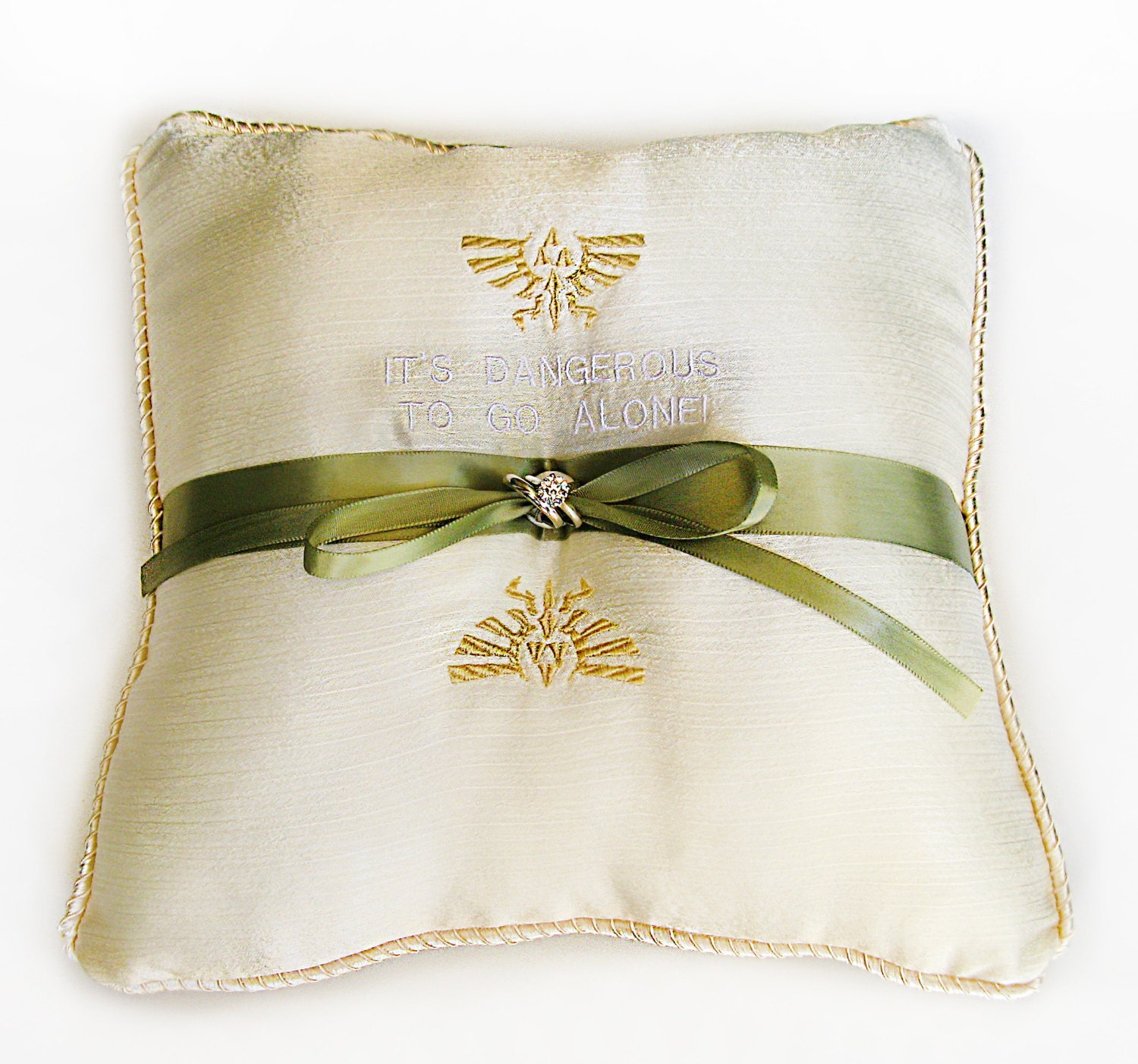 Legend of Zelda Inspired Ring Bearer Pillow Wedding Gold Hylian Crest Embroidered