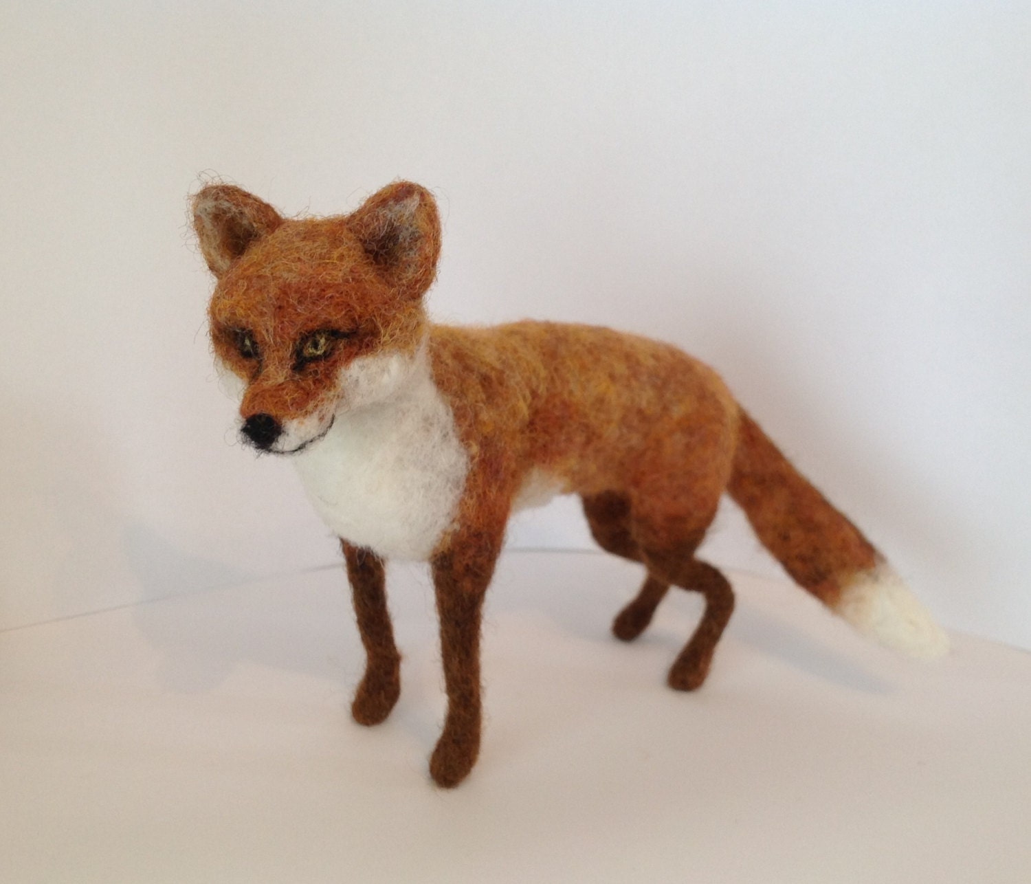 Handmade needle felted miniature fox figure soft sculpture lifelike wool ornament