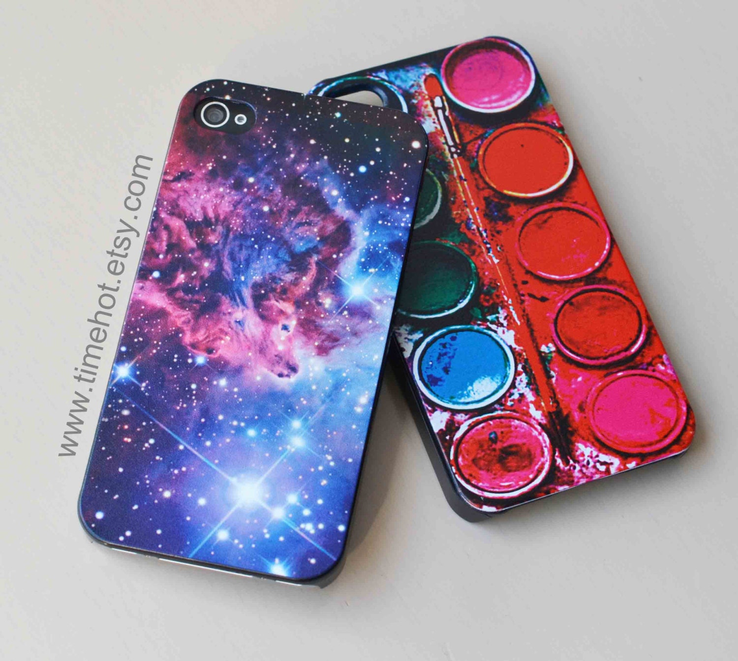 set of two cases---Watercolor iphone case and Fox Fur Nebula iphone 4,4s hard case