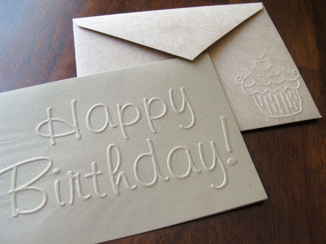 Set of 8 Happy Birthday Cards(Kraft), Embossed Cards, Notecards, Stationery, Paper Goods, Handmade Cards