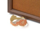Delicate orange lace on leather bracelet - Floral rust orange lace on upcycled light yellow leather - BELLADONA - Eco-Friendly